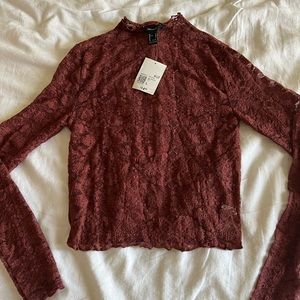 Forever 21 maroon lace long sleeve see through top size large but runs small